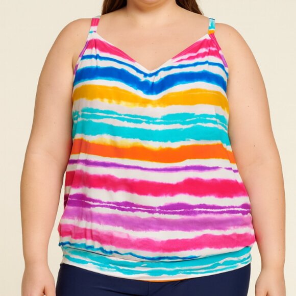 NWT Lands’ End Tankini Swim Top Size 10 Multicolor Stripe Adjustable Straps - Picture 1 of 6
